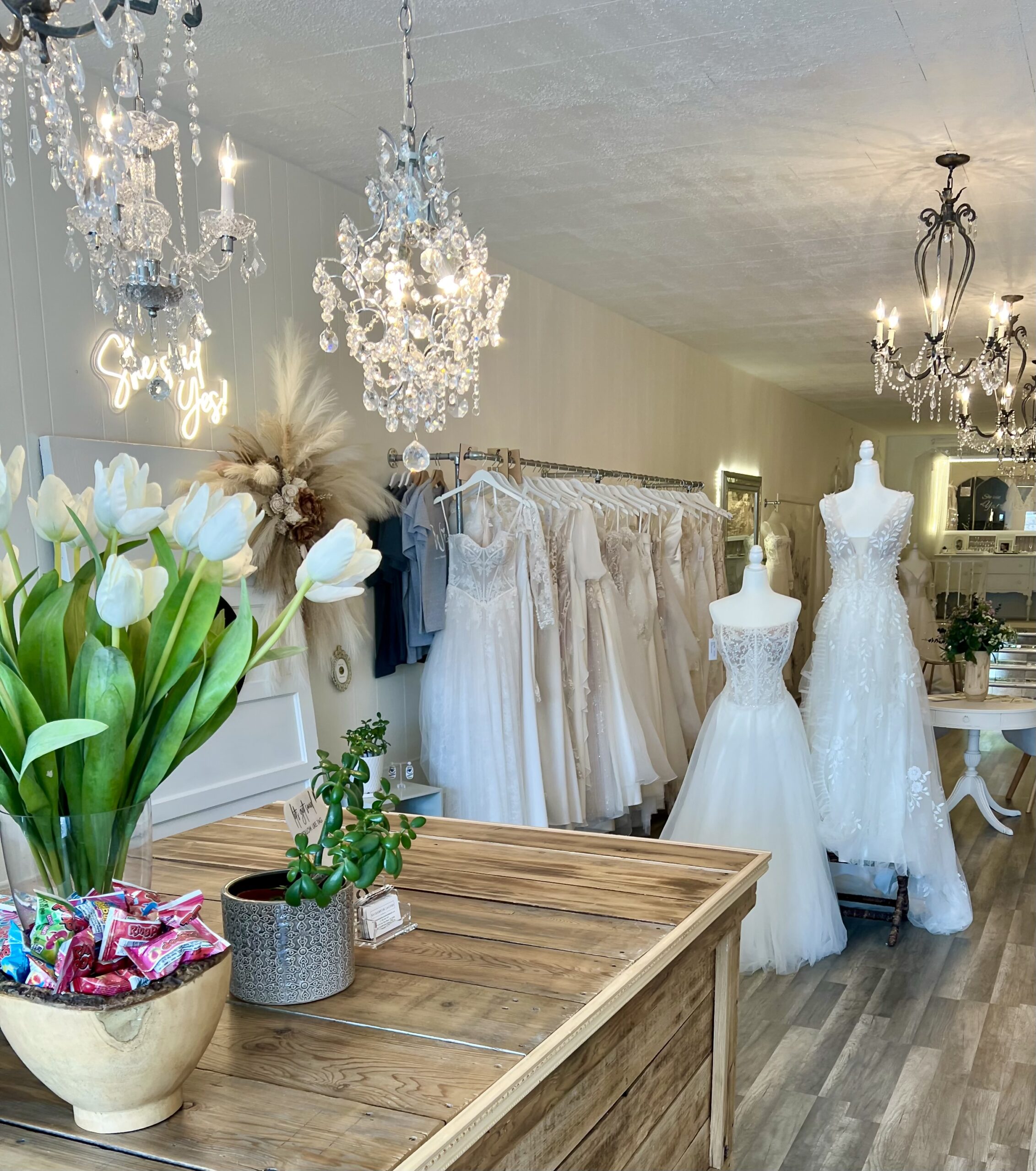 Bridal shop with wedding dresses in Wisconsin.